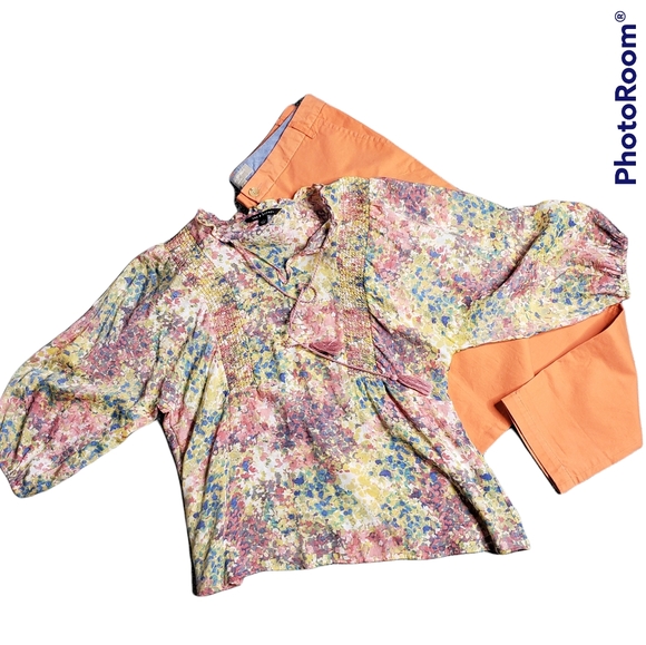 Zac & Rachel Boho Peasant abstract floral rayon blend top medium ♡ - Picture 1 of 9